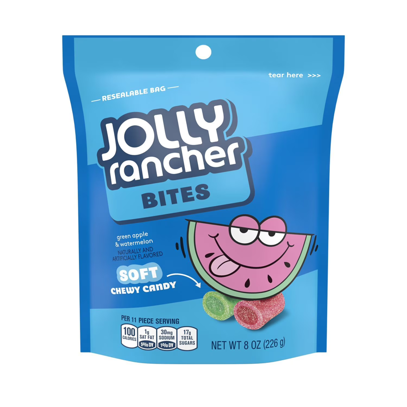 Jolly Rancher Bites Assorted Green Apple and Watermelon Flavored Chewy Candy 8oz Bag