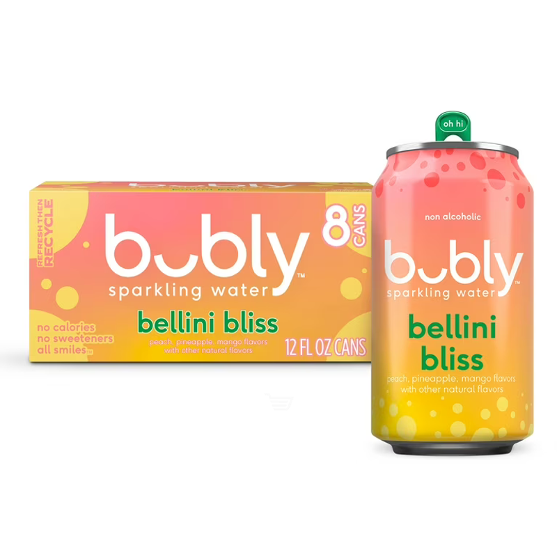 Bubly Bellini Bliss Sparkling Water 12oz 8 Pack
