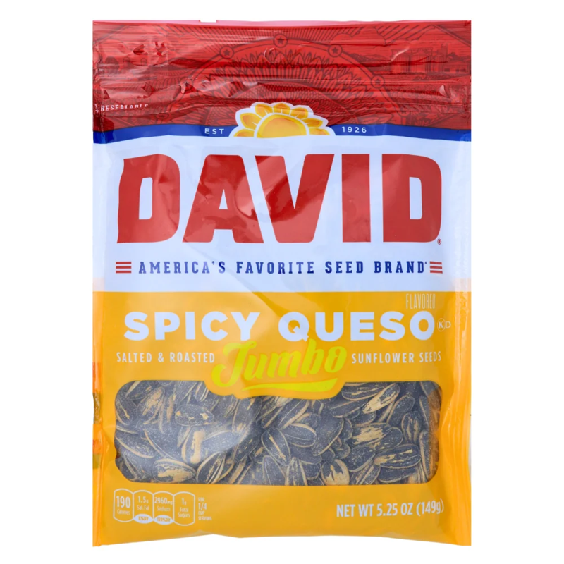DAVID Spicy Queso Jumbo Sunflower Seeds 5.25oz Bag