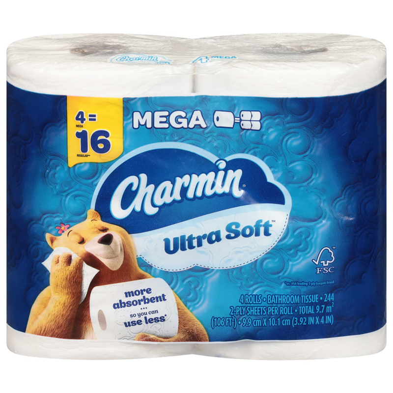 Charmin Ultra Soft Bath Tissue 4 Mega Rolls 2-ply 4 Pack