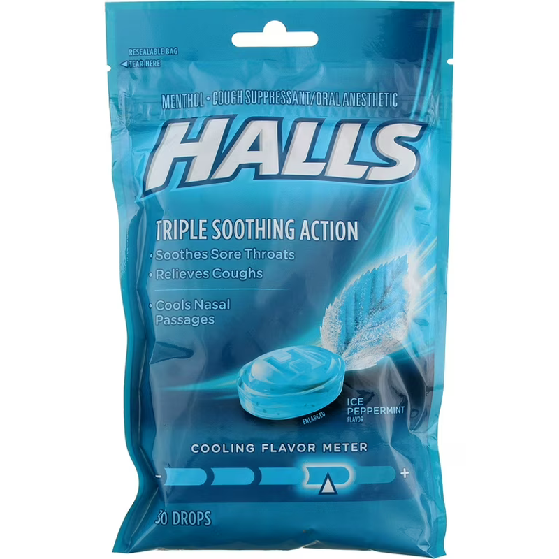 HALLS Ice Peppermint Menthol Cough Drops view 1