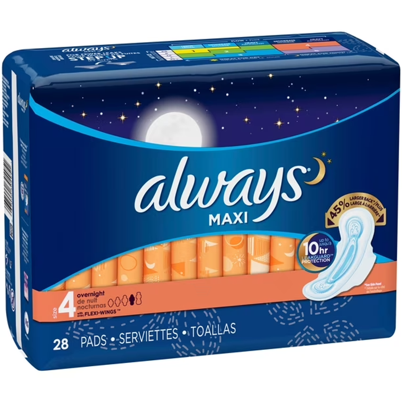 Always Maxi Pads Overnight Unscented Box view 1
