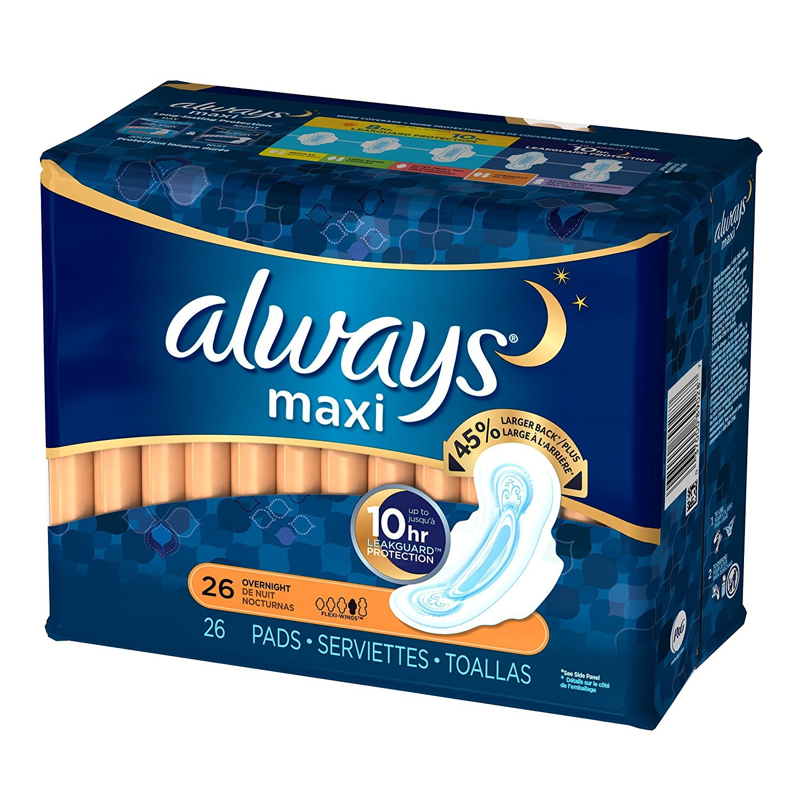 Always Maxi Overnight Pads with Wings Size 4 26ct Box