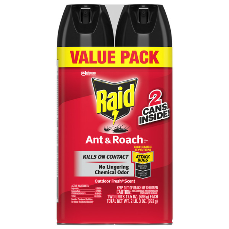 Raid Ant & Roach Killer Spray Outdoor Fresh Scent 2 Pack 35oz Cans