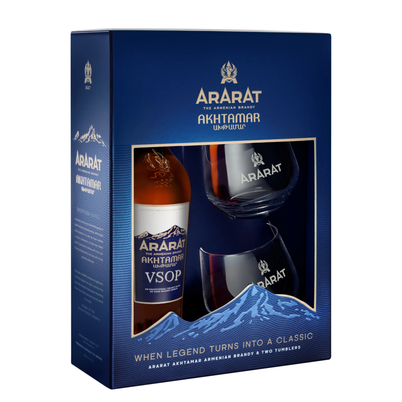Ararat Akhtamar VSOP 10 Year Brandy 750mL Gift Set with 2 Glasses