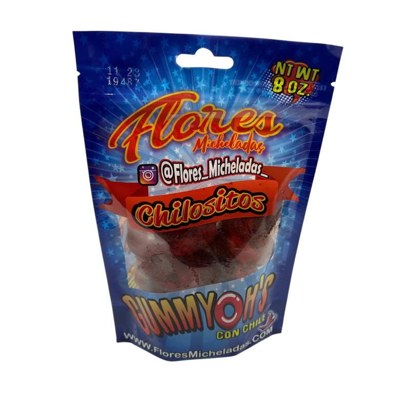 Flores Micheladas Gummy Ohs Con Chile Chamoy 7oz Bag