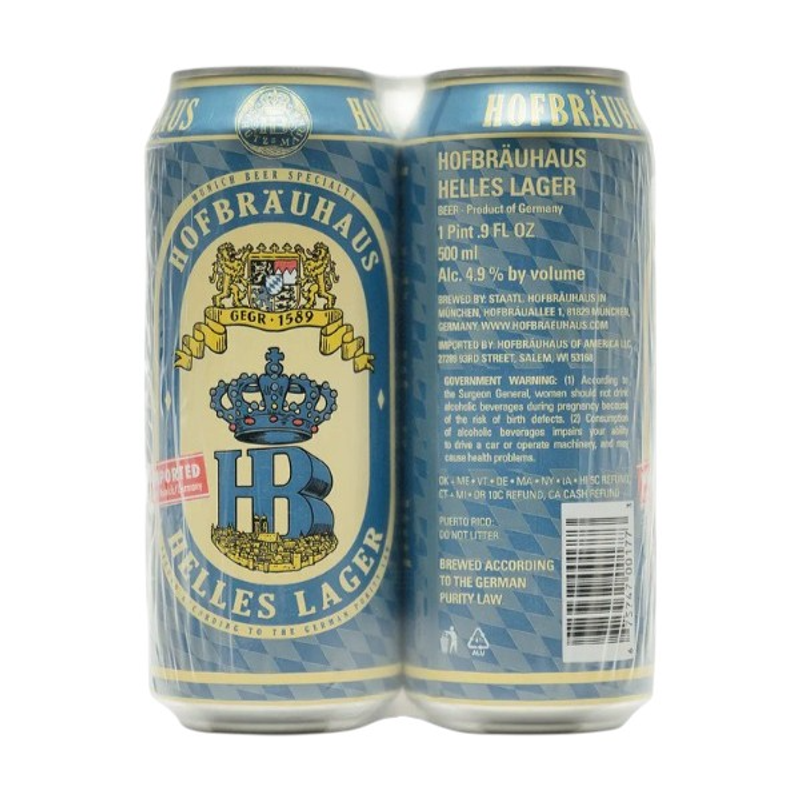 Hofbräuhaus Helles Lager 4 Pack 16oz cans