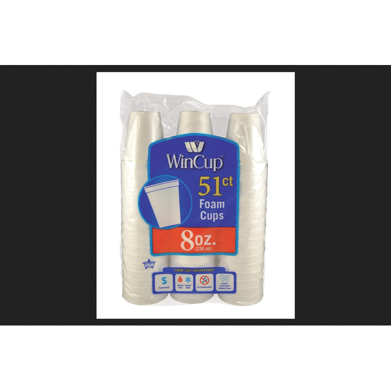 WinCup Styrofoam Foam Cups 8oz 51 Pack