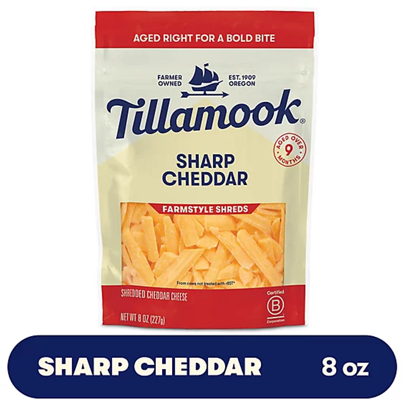 Tillamook Sharp Cheddar Shredded Cheese 8oz Bag