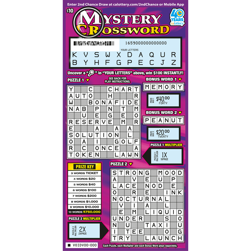 Mystery Crossword $10 scratch-off ticket