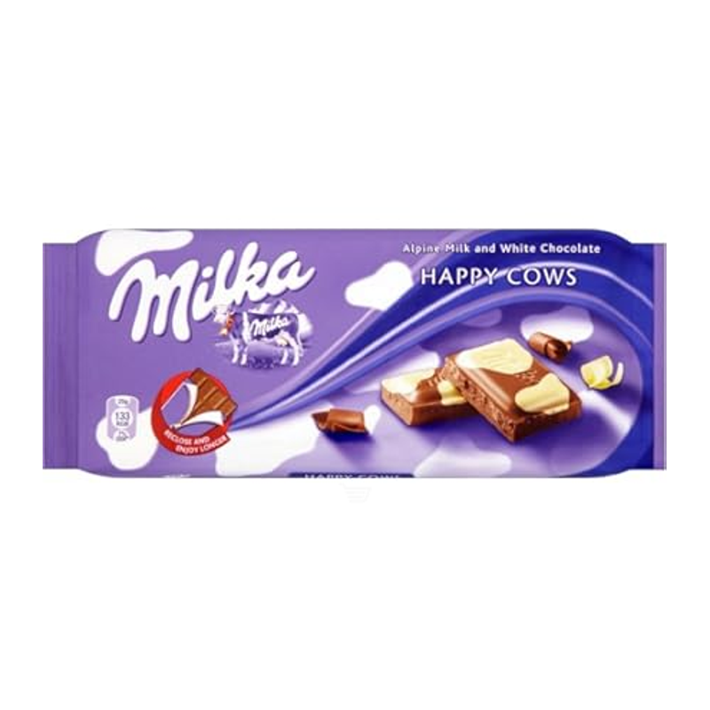 Milka Happy Cow Milk & White Chocolate Bar view 1