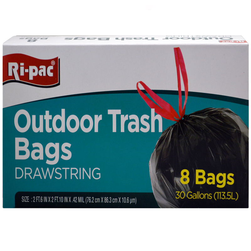 RI-PAC 30 Gallon Outdoor Drawstring Trash Bags 8 Count