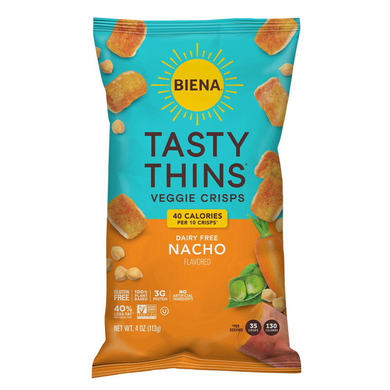 Biena Tasty Thins Nacho Chickpea Veggie Chips 4oz Bag