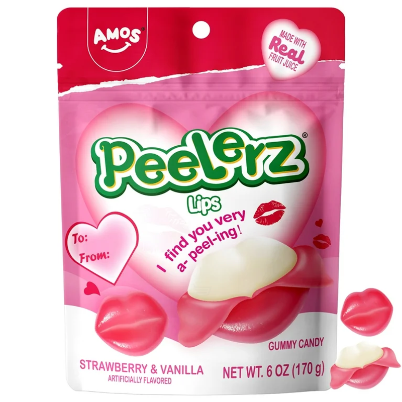 Amos Peelerz Gummy Lips Strawberry & Vanilla 6oz Bag