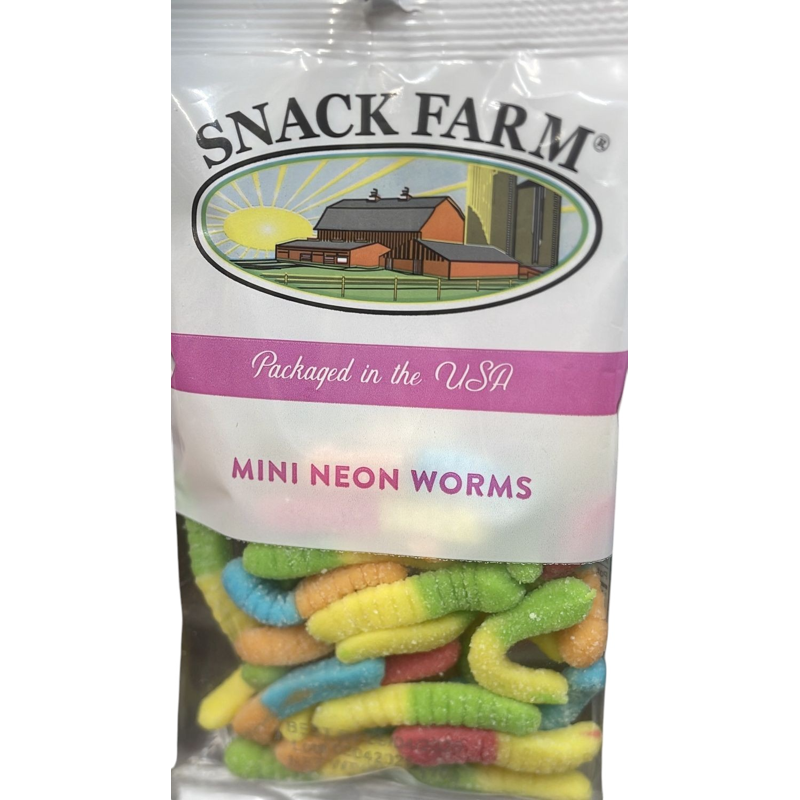 Snack Farm Sour Neon Gummy Worms 7oz Bag