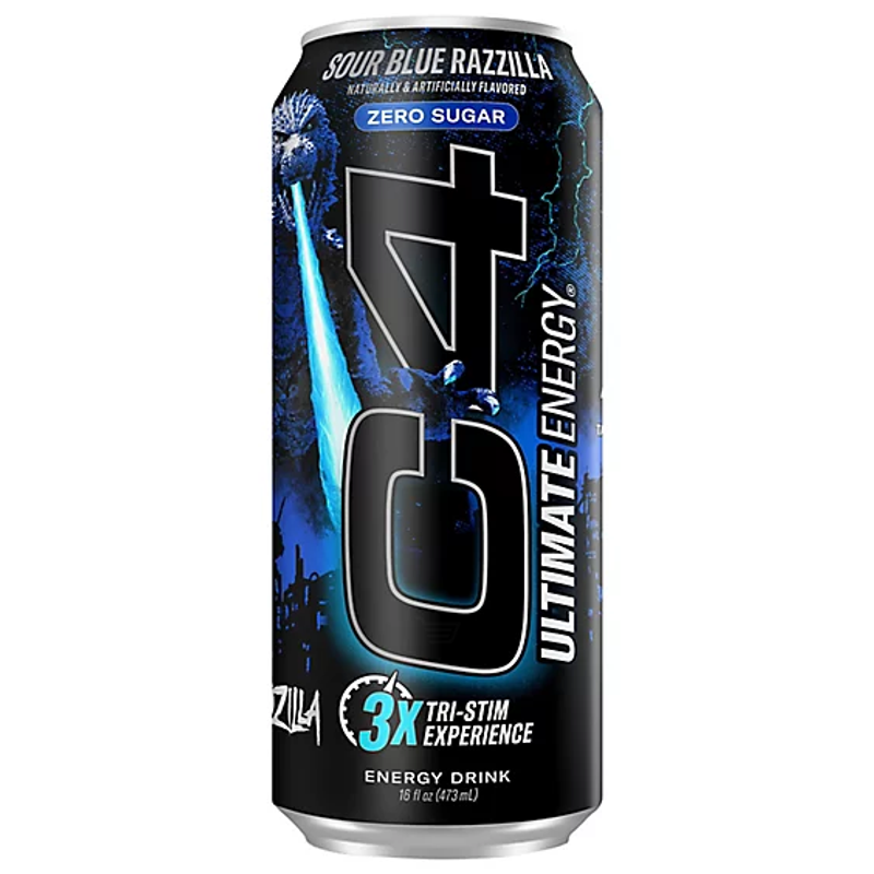 C4 Ultimate Energy Drink Sour Blue Razzilla 16oz Can
