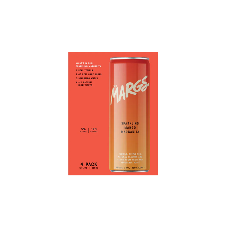Sip Margs Mango Sparkling Margarita 4 Pack 12oz cans