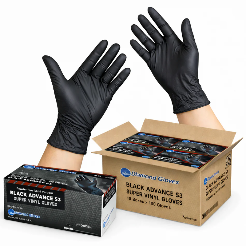 Basic Vinyl Synmax Exam Gloves Powder-Free Size XL Color Black 100pcs 100 Packpcs Boxs