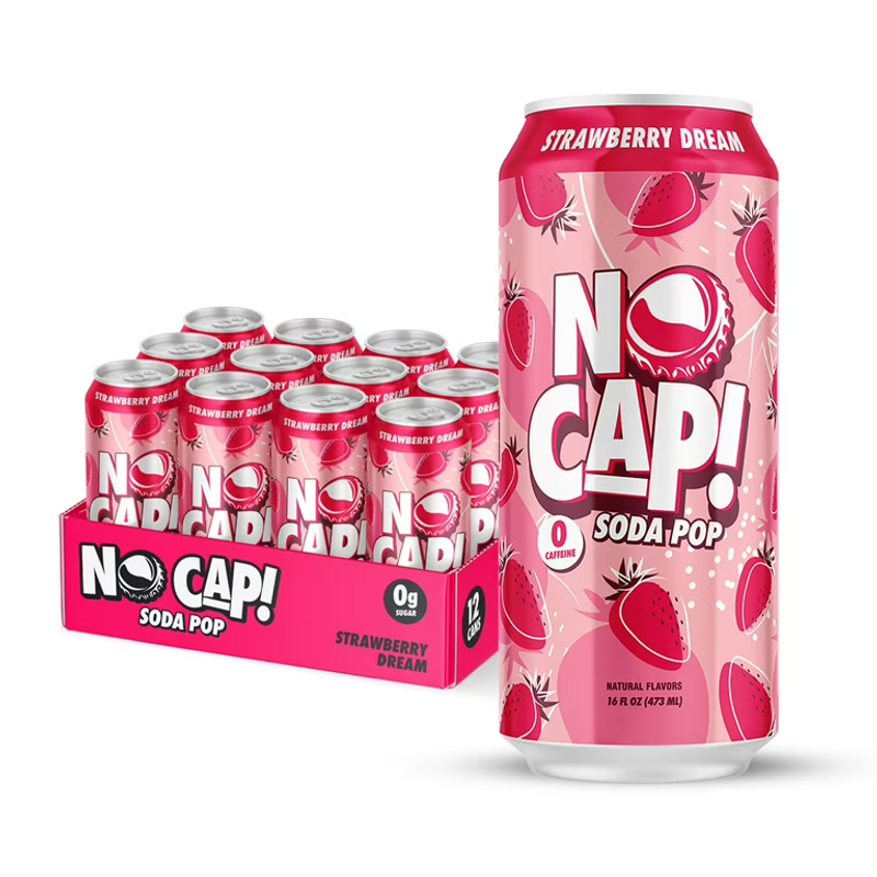 No Cap Strawberry Dream Soda Pop 16oz can