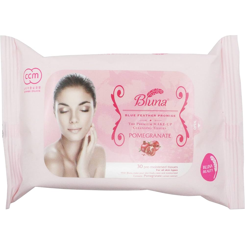 Bluna Makeup Cleansing Wipes Pomegranate 30ct Bag